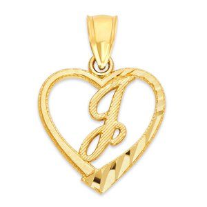 10k Real Solid Gold Heart J Initial Pendant